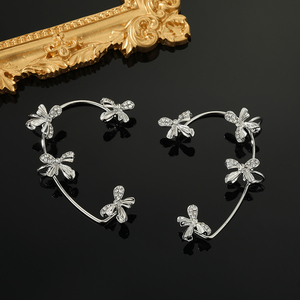 Pendientes de plata con lazo sin perforar para niñas, aretes de Tiktok de estilo coreano de Hada de diamante con lazo <span class=keywords><strong>en</strong></span> la oreja - Product Image 3