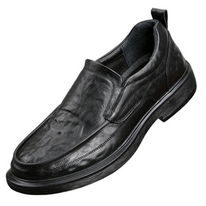 Mocassins pour hommes en cuir véritable à enfiler, bout rond, semelle extérieure en caoutchouc, confortables, pour le bureau et la carrière, toutes saisons, couleur unie, chaussures habillées - Product Image 4