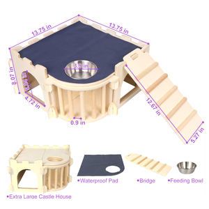 Grand château <span class=keywords><strong>en</strong></span> bois pour cochon d'Inde avec échelle et mangeoire à foin, abri naturel pour lapins, chinchillas, hérissons - Product Image 4