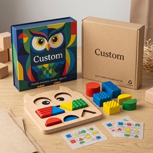 Jeu éducatif Montessori en bois personnalisé : Tableau de correspondance des formes géométriques monstres, jouet de logique <span class=keywords><strong>math</strong></span>ématique STEM avec cartes flash de tâches - Product Image 4