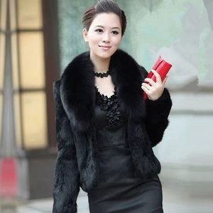 Cappotto da donna in vera <span class=keywords><strong>pelliccia</strong></span> di coniglio naturale con collo di <span class=keywords><strong>pelliccia</strong></span> di volpe giacca di <span class=keywords><strong>pelliccia</strong></span> alla moda stile corto Outwear personalizzato taglia grande - Product Image 3