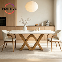 Table à manger moderne en marbre, rectangulaire, avec pieds en bois massif, design créatif, mobilier de salle à manger, fabrication OEM, directement de l'usine