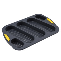 Moule à pain rectangulaire en silicone de qualité alimentaire à 5 cavités avec double poignée, antiadhésif, résistant au four, pour baguettes longues et pain français