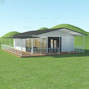 EU Standard House 154sqm 2 Bedroom Modular Container Home with L Veranda Double Pitch Roof Electric & Plumbing