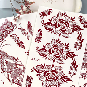 Adesivi per Tatuaggi Temporanei all'Henné per Donne e Ragazze, Motivi Floreali <span class=keywords><strong>Vintage</strong></span> in Pizzo Rosso e Bianco, Adesivi per Body Art Impermeabili, Finti Tatuaggi Mehndi - Product Image 4