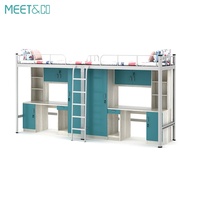 Lit superposé moderne en métal pour enfants avec bureau, rangement et casier, convertible pour la maison, l'appartement, l'école, le dortoir, l'hôtel