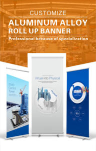 Spanduk latar belakang tarik aluminium dasar lebar portabel ukuran standar berdiri di lantai dengan tampilan gulung atas Penawaran promosi - Product Image 6