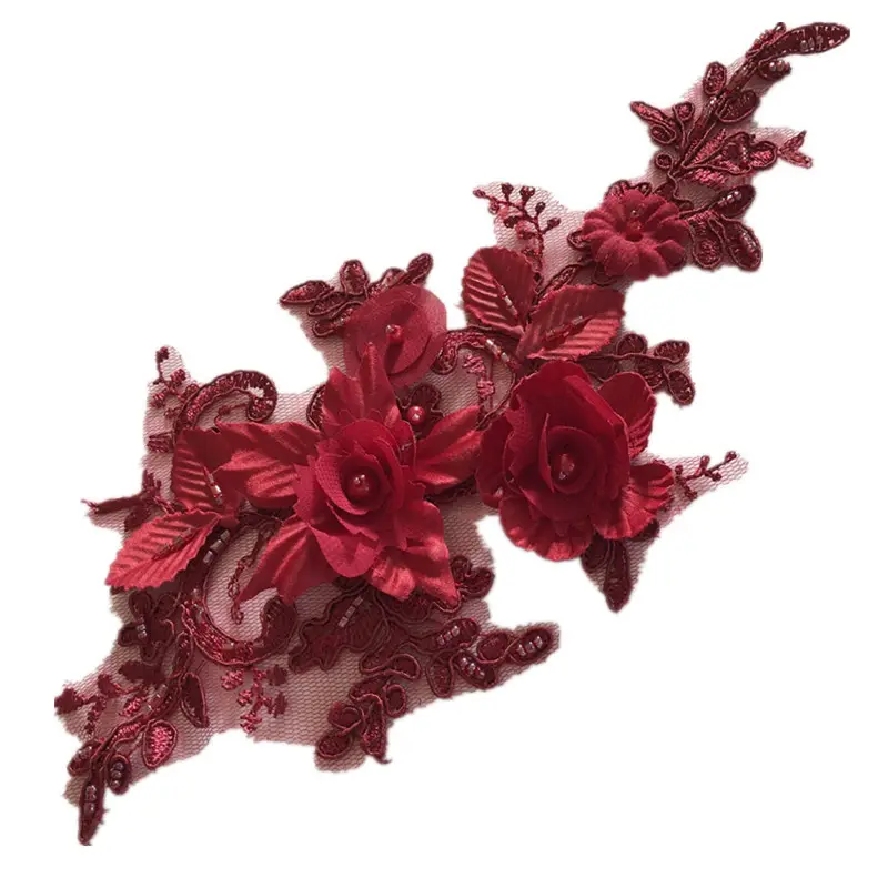 Lüks boncuklu zanaat High End çiçek nakış dikiş dantel yaka aplike düzeltir 3D Venise yamaları