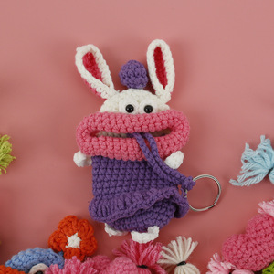 Porte-clés poupée au crochet, tricoté à la main, motif monstre à grande bouche amusant, avec tirette, pochette à monnaie dessin animé, accessoires de sac Kawaii, breloques - Product Image 1