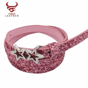 Designer di moda Bling Glitter sottile per bambini cintura piatta in pelle PU fibbia stella cintura per bambini per bambine - Product Image 3