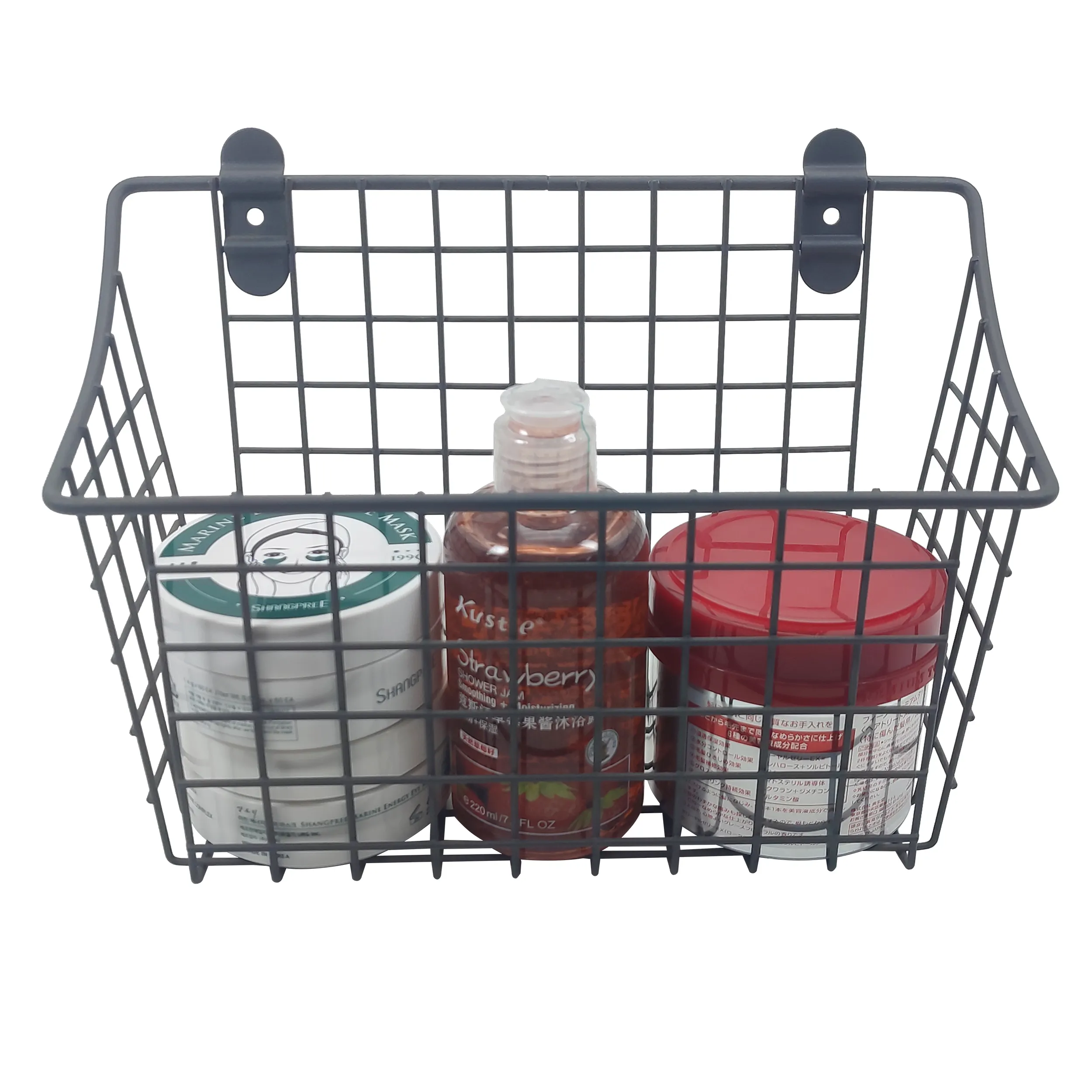 Kitchen Bathroom Organizer Customized Matte Black Grey Large Laundry Wall Mounted Storage Metal Hanging Wire Basket