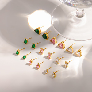 Gentle Monster <b>Stud</b> <b>Earrings</b> Crystal Rhinestone <b>Emerald</b> Cut Gold Plated Women's Fashion Jewelry Gift - Product Image 3