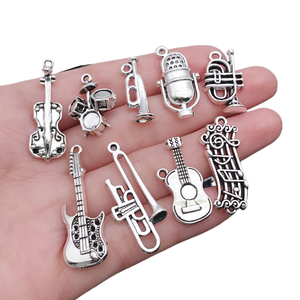 Pendentifs d'instruments de musique en argent antique Symboles de musique vintage DIY Bracelet Porte-clés Accessoires <span class=keywords><strong>Instrument</strong></span> de musique en alliage - Product Image 6