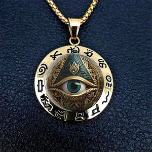 Collar con Colgante de Pirámide del Ojo que Todo lo Ve, Chapado en Oro, Aleación de Zinc, Símbolo Religioso, Unisex, Uso Diario, Cadena de Caja, Joyería - Product Image 5