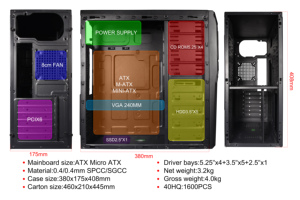 Pc atx a granel con ventilador de fuente de alimentación, plexiglás, refrigerado horizontal, gabinete de cpu, caja de ordenador, chasis de pc - Product Image 4