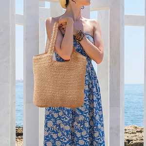 Sac fourre-tout décontracté d'été rétro pour la plage, sac à bandoulière en rotin tressé à la main pour femme avec fermeture éclair, sac à main vintage style raphia - Product Image 1
