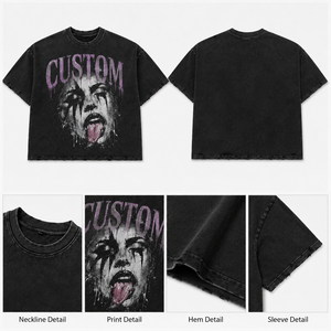 Acid Wash Portrait <b>T</b>-<b>shirt</b> <b>Heavy</b> Cotton Distressed Oversized Black Streetwear Tee Custom Graphic Boxy Fit Casual Men <b>T</b> <b>Shirt</b> - Product Image 3
