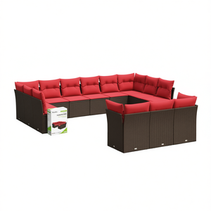 Set Divano da Giardino in Polyrattan Marrone 13 Pezzi, Arredamento da Esterno con Cuscini, Stile Contemporaneo per 10+ Persone - Product Image 1