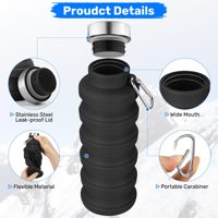 Bouteille d'eau en silicone pliable, sans BPA, réutilisable, portable, moderne, avec bouchon à vis, pour les voyages et le camping