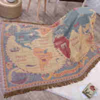 Jeté vintage en jacquard avec pompons, motifs unis et rayés, tapisserie suspendue joyeuse pour canapé, thème marin