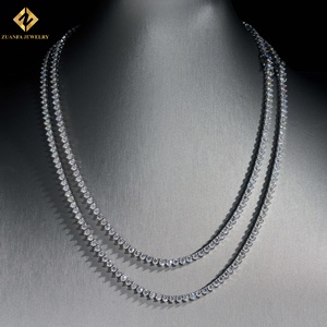 925 Silver Rhodium Plated <b>Statement</b> <b>Necklace</b> 3mm Moissanite Diamond 3 Prongs Unisex Hip Hop Tennis Chain - Product Image 5