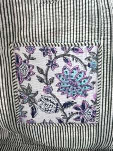 Large <b>Floral</b> Print Eco-Friendly Stylish Women's <b>Tote</b> <b>Bag</b> Blue Quilted Open Closure for Daily Shopping Travel-Made Indian Cotton - Product Image 2