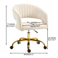 Chaise pivotante élégante avec dossier cannelé, structure dorée et roulettes silencieuses pour coiffeuse, bureau et salon
