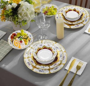 Services <span class=keywords><strong>de</strong></span> <span class=keywords><strong>table</strong></span> en <span class=keywords><strong>porcelaine</strong></span> fine, 40 pièces, <span class=keywords><strong>de</strong></span> luxe royal européen, réutilisables et portables, avec bordure dorée, pour steak et nouilles - Product Image 4
