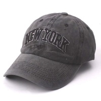 Alibaba vintage pigmento desteñido desgastado lavado algodón no estructurado personalizado 3D puff bordado 6 paneles gorra de béisbol Nueva York