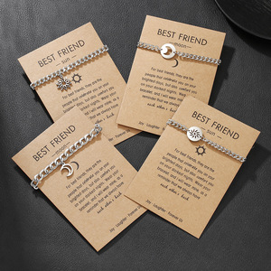 Bracelet d'amitié en acier inoxydable avec pendentif soleil et lune, cadeau pour femmes, hommes, unisexe, bracelet à breloques tendance - Product Image 1