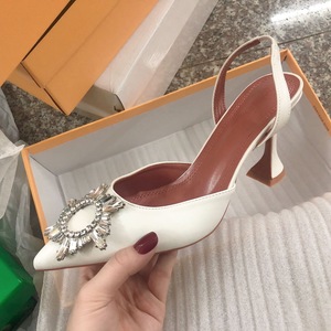 Talons pour femme de haute qualité, couleurs tendance, style slingback, bout couvert, talons blancs en cristal - Product Image 6
