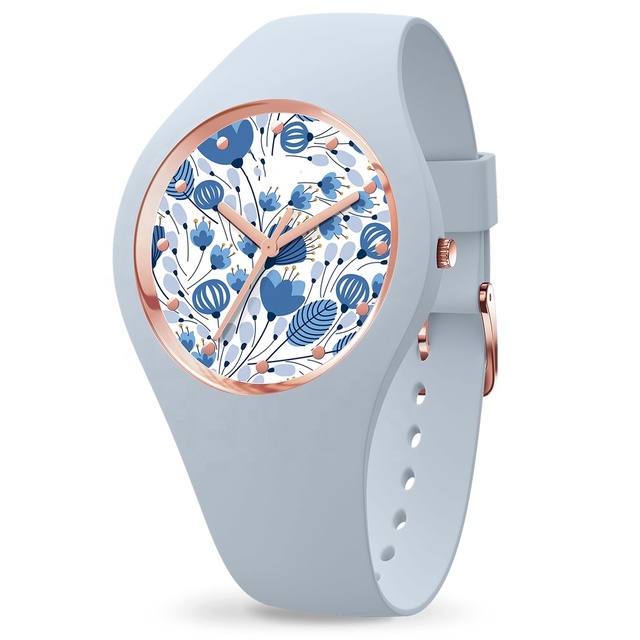 3D Print Flower Dial Female Watches With Bracelet Silicone Fashion Gift Set Custom Own Logo Girl Watch Lady Watch
