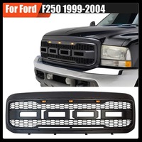 F250 1999-2004 Grille de pare-chocs avant en ABS noir Style Raptor avec lettres et lumières LED Grille de calandre en nid d'abeille pour Ford