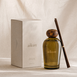 Aikun Low MOQ XL Round Gold Printed Logo Glass <b>Reed</b> <b>Diffuser</b> with Textured Gift Box Any Scent Long Lasting <b>for</b> Gift Shop - Product Image 1