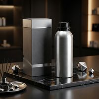Bouteille en aluminium poli miroir de 1000 ml avec bouchon de sécurité noir, hermétique et opaque, pour huiles essentielles et parfums