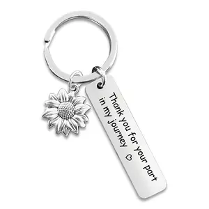 Ywganggu Stainless Steel Custom Blank Engraving Key Chain For Best Girl Friend Birthday Gift Silver Sunflower Keychain