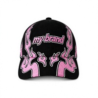 Casquette de baseball 6 panneaux personnalisée avec logo brodé flamme noire, ensemble cadeau avec sac, style streetwear tendance, casquette snapback en gros