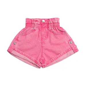 2023 Novo Verão Crianças Menina Amarelo Verde Rosa Marrom Denim Shorts Moda 4-15 Anos