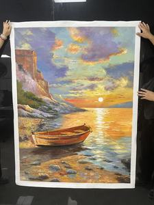 Quadro su Tela Grande Formato con Barca al Tramonto + Dipinto a Olio su Tela per Arredamento Soggiorno e Camera da Letto - Product Image 2