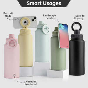 Botella de agua con tapa magnética, botella de acero inoxidable de 1000ml, botella de agua aislada al vacío de doble pared para gimnasio con soporte magnético para teléfono - Product Image 5