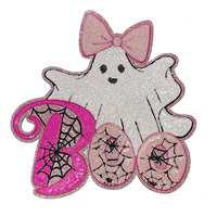 Parche Termoadhesivo de Lentejuelas con Diseño de Fantasma Boo, Lazo Rosa Grande, Fantasma Adorable y Telaraña, para Ropa de Mujer, Halloween