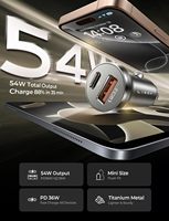 Cargador de Coche USB C de Carga Rápida LISEN 2026, Salida Total de 54W, Cargador de Vehículo Metálico Mini Empotrado para Teléfonos Móviles y Cámaras de Coche