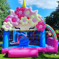 Château gonflable avec toboggan, design cupcake rose, usage commercial, matériau PVC, capacité 500 kg, portable, garantie 3 ans