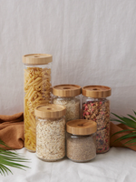 Pot en verre avec couvercle en bois d'acacia à visser, minimaliste, pour le rangement des épices/aliments/fleurs dans la cuisine