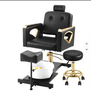 Sillón Negro para Spa y Salón de Belleza, Estación de Cuidado de Pies Ajustable con Lavabo y Taburete - Product Image 1