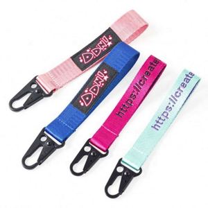 Wholesale Custom Fabric Embroidered Keychain Metal Lanyard <b>Wristlet</b> Key Tag Holder Low Price Sublimation Keychain - Product Image 6