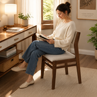 Chaise de salle à manger moderne en bois de noyer avec dossier et assise en tissu beige pour la maison, le bureau ou le café (vente en gros)