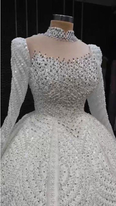 Robe de Mariée Bal Blanche Personnalisée 2025 à Manches Longues, Vestido De Novia de Luxe en Dentelle Pailletée - Product Image 3