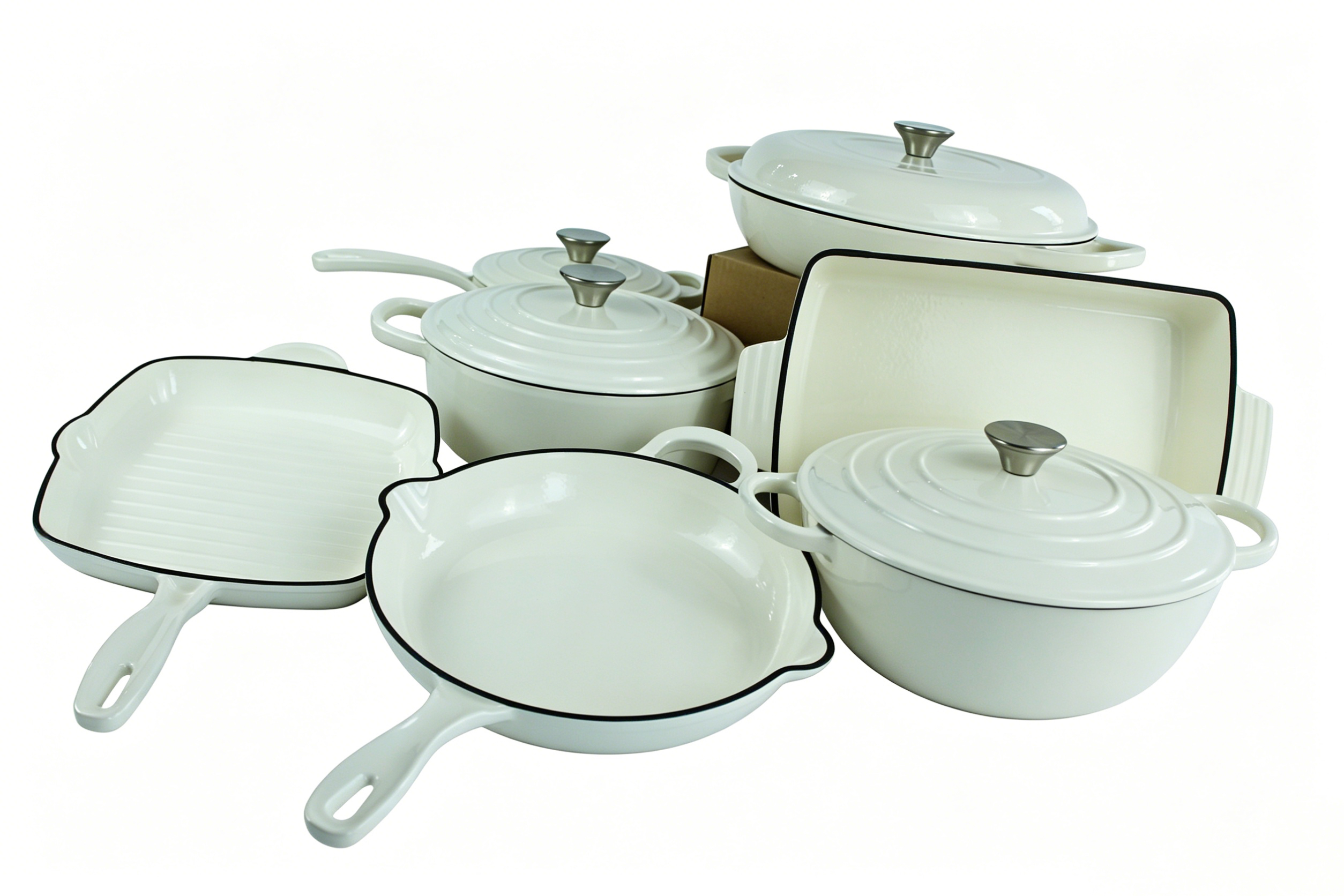 In Stock 7 Pieces White Enamel Cast Iron Cookware Set, Non Stick Pot Pan Combo, Heat Resistant & Oven Safe for Home Kitchen · image 2