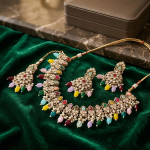 Silver Plated Choker Necklace Set Mint Green Emerald Multi Layer <b>Crystal</b> Beads Collar Necklace with CZ <b>Stud</b> <b>Earrings</b> - Product Image 3